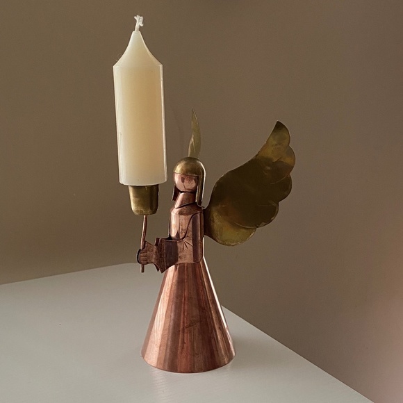 Vintage Golden Brass and Copper Angel Candle Holder O/S - Picture 2 of 14